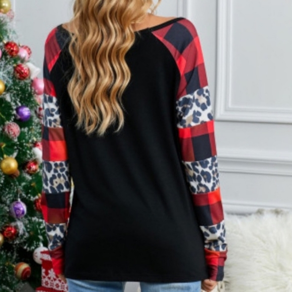 Buffalo Plaid & Leopard Print Top - Picture 4 of 5